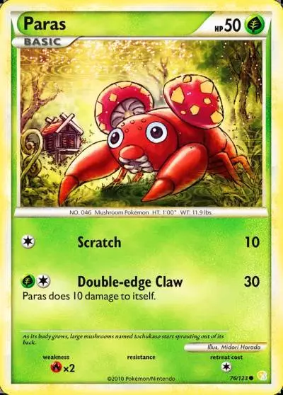 Paras 76/123 HeartGold & SoulSilver Pokemon card