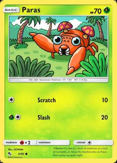 Paras 4/68 Hidden Fates Pokemon card