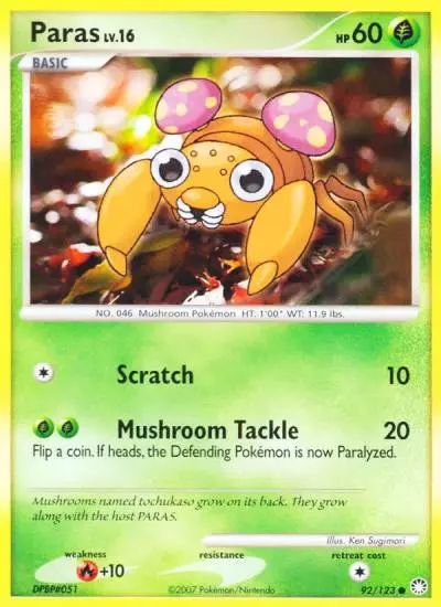 Paras 92/123 Mysterious Treasures Pokemon card