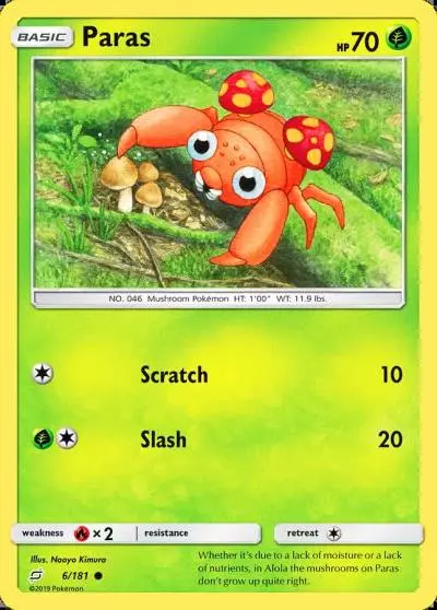 Paras 6/181 Team Up Pokemon card