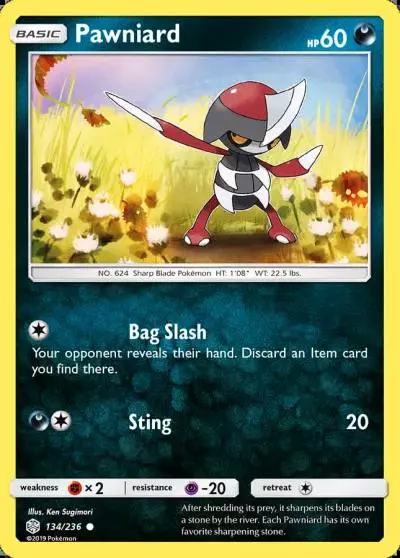 Pawniard 134/236 Cosmic Eclipse Pokemon card