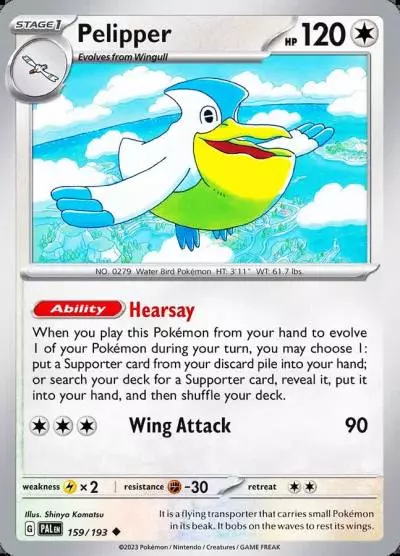 Pelipper 159/193 Paldea Evolved Pokemon card