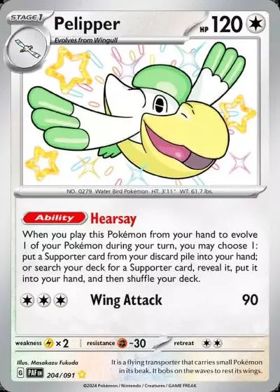 Pelipper 204/91 Paldean Fates Pokemon card
