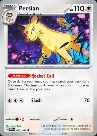 Persian 53/165 151 Pokemon card