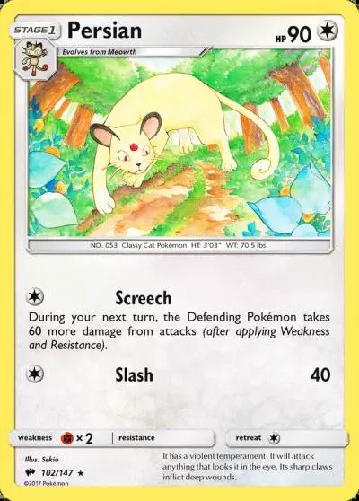 Persian 102/147 Burning Shadows Pokemon card