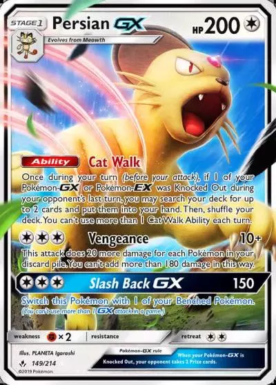 Persian-GX 149/214 Unbroken Bonds Pokemon card