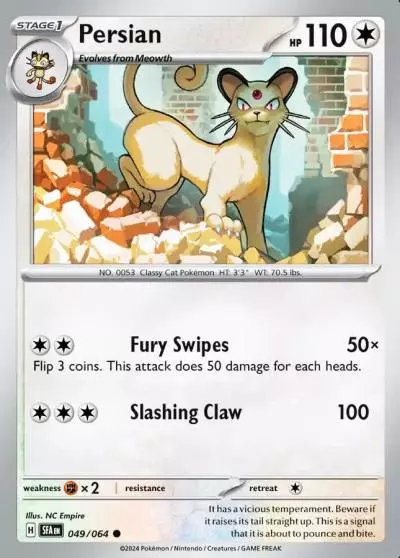 Persian 49/64 Shrouded Fable Pokemon card