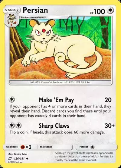 Persian 126/181 Team Up Pokemon card