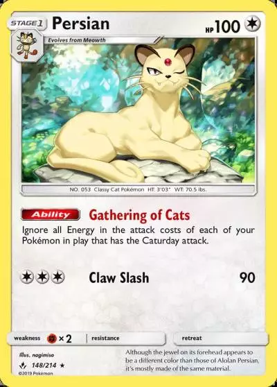 Persian 148/214 Unbroken Bonds Pokemon card