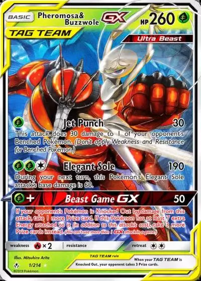 Pheromosa & Buzzwole-GX 1/214 Unbroken Bonds Pokemon card