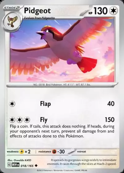 Pidgeot 18/165 151 Pokemon card