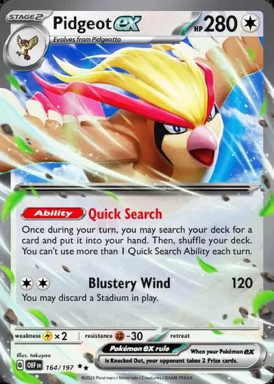 Pidgeot ex 164/197 Obsidian Flames Pokemon card