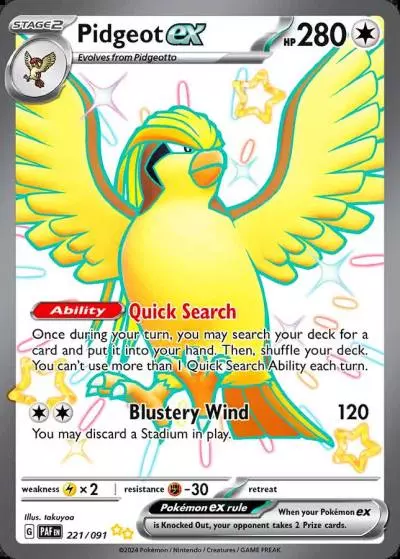 Pidgeot ex 221/91 Paldean Fates Pokemon card