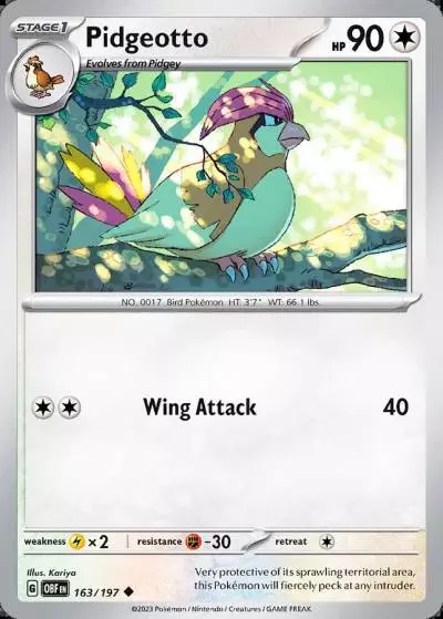 Pidgeotto 163/197 Obsidian Flames Pokemon card