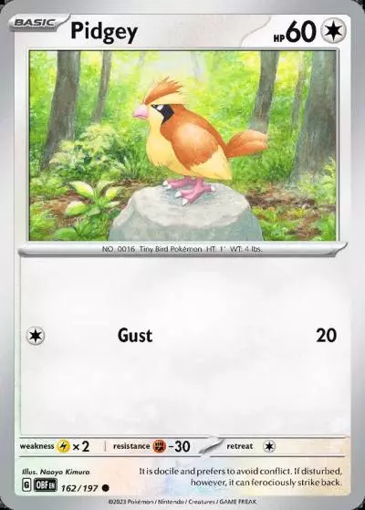 Pidgey 162/197 Obsidian Flames Pokemon card