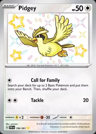 Pidgey 196/91 Paldean Fates Pokemon card