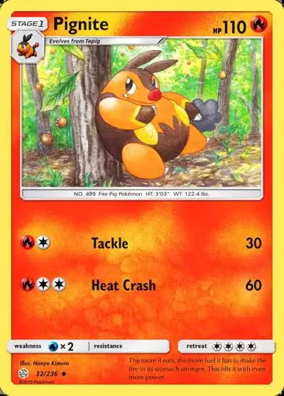 Pignite 32/236 Cosmic Eclipse Pokemon card