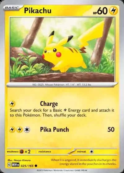 Pikachu 25/165 151 Pokemon card