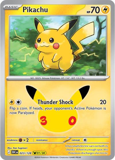 Pikachu 23/128 30th Celebration Pokemon card