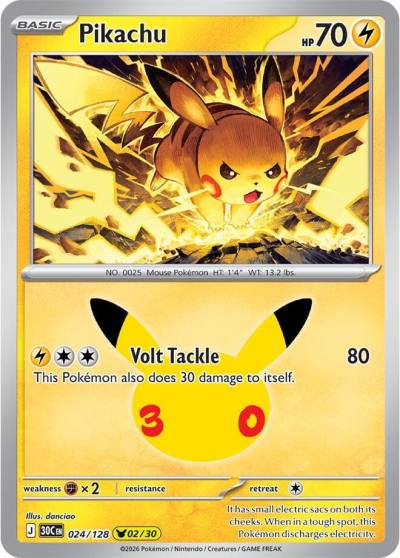 Pikachu 24/128 30th Celebration Pokemon card