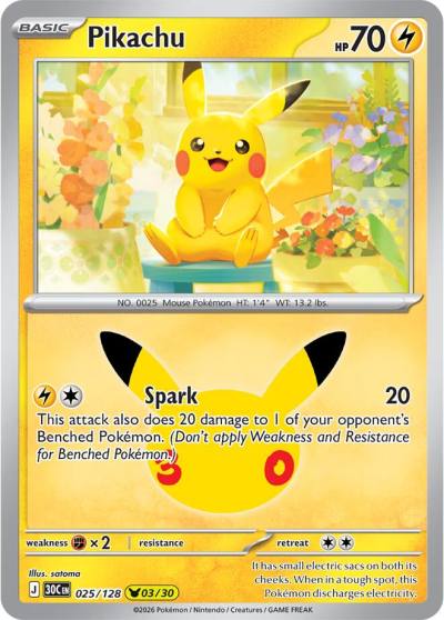 Pikachu 25/128 30th Celebration Pokemon card