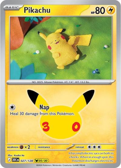 Pikachu 27/128 30th Celebration Pokemon card