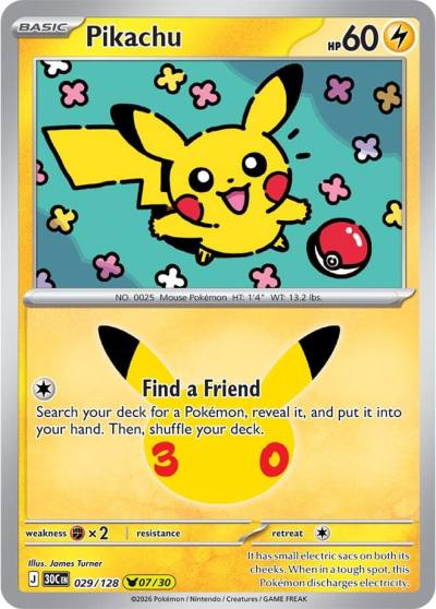 Pikachu 29/128 30th Celebration Pokemon card