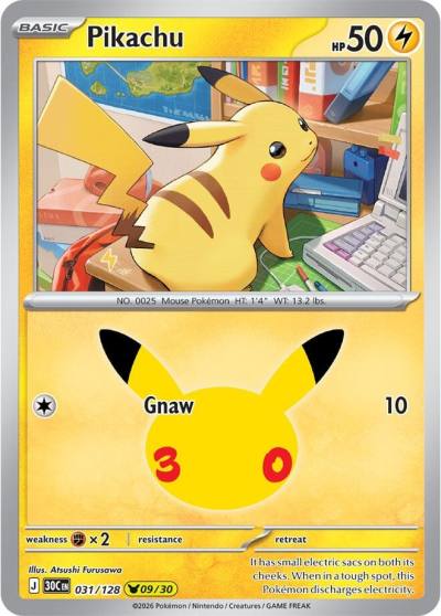 Pikachu 31/128 30th Celebration Pokemon card
