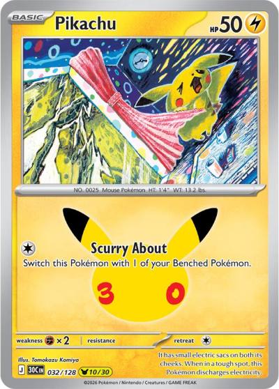 Pikachu 32/128 30th Celebration Pokemon card