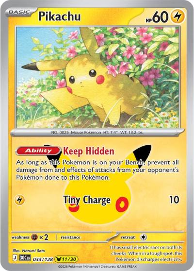 Pikachu 33/128 30th Celebration Pokemon card