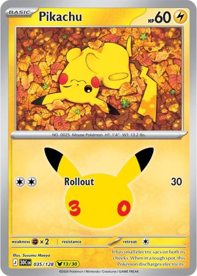Pikachu 35/128 30th Celebration Pokemon card