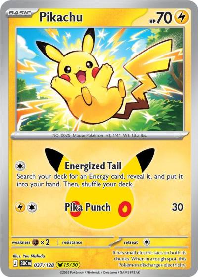 Pikachu 37/128 30th Celebration Pokemon card