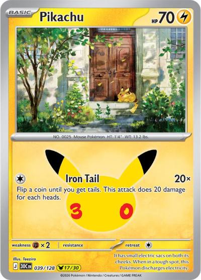 Pikachu 39/128 30th Celebration Pokemon card