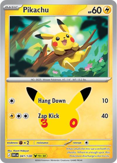 Pikachu 41/128 30th Celebration Pokemon card