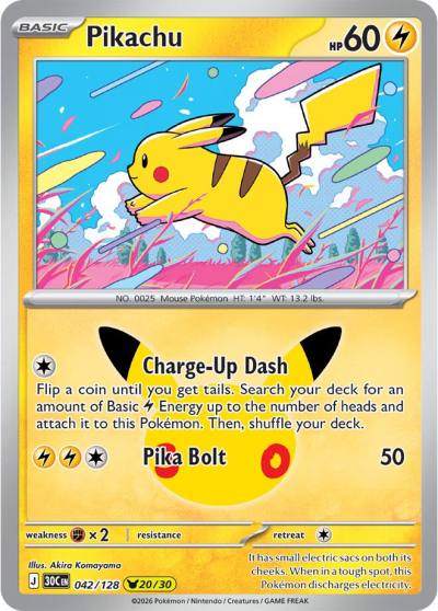 Pikachu 42/128 30th Celebration Pokemon card