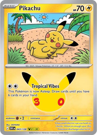 Pikachu 43/128 30th Celebration Pokemon card