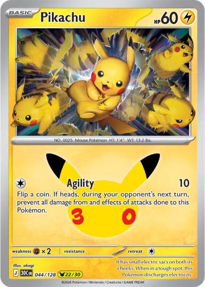 Pikachu 44/128 30th Celebration Pokemon card