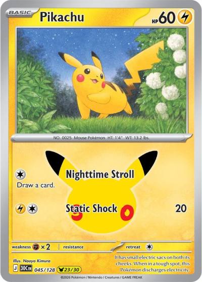 Pikachu 45/128 30th Celebration Pokemon card