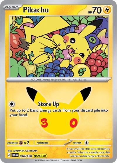 Pikachu 48/128 30th Celebration Pokemon card