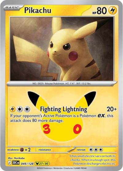 Pikachu 49/128 30th Celebration Pokemon card