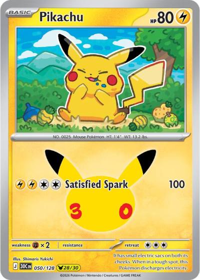 Pikachu 50/128 30th Celebration Pokemon card