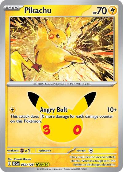 Pikachu 52/128 30th Celebration Pokemon card