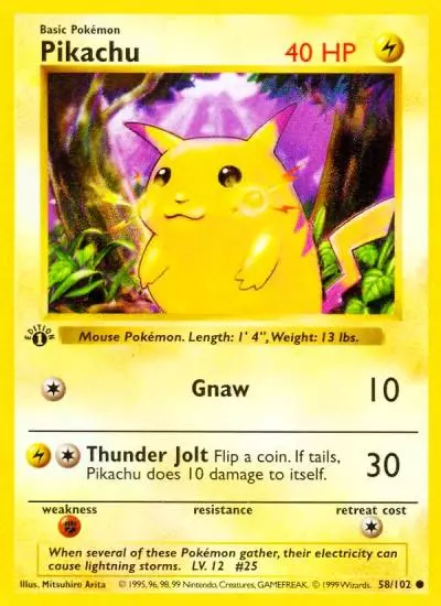 Pikachu 58/102 Base Pokemon card