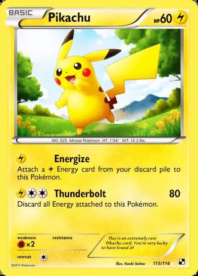 Pikachu 115/114 Black & White Pokemon card