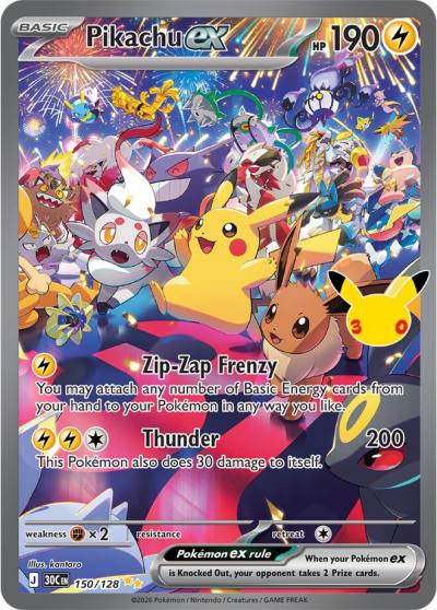 Pikachu ex 150/128 30th Celebration Pokemon card