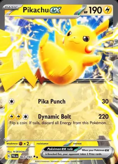 Pikachu ex 63/193 Paldea Evolved Pokemon card