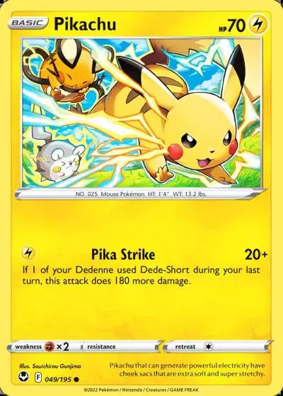 Pikachu 49/195 Silver Tempest Pokemon card