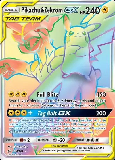 Pikachu & Zekrom-GX 184/181 Team Up Pokemon card