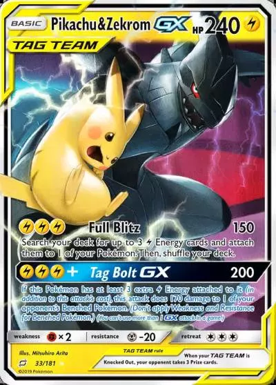 Pikachu & Zekrom-GX 33/181 Team Up Pokemon card