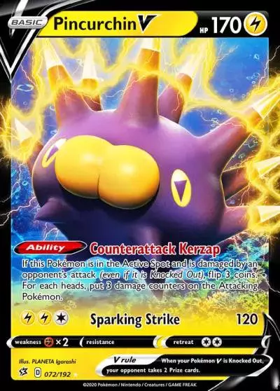 Pincurchin V 72/192 Rebel Clash Pokemon card